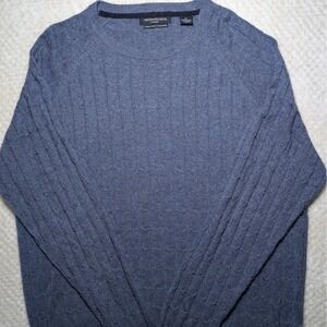 Impermeable Platinum Mens XL Blue Merino Silk Cashmere Cable Knit Sweater
